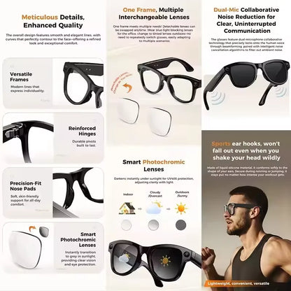 2026 New AI Smart Glasses with Video Camera Outdoor Sunglasses Wi-Fi Transfer BT Calling Audio Record Smart Wearable Headset