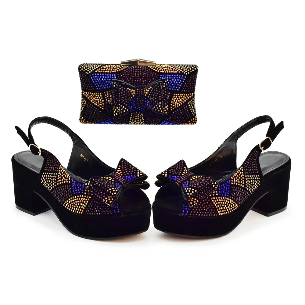 Lastest Italian Design Fashion Style Ladies Shoe with Matching Bag Set 2024 Nigerian Shoes and Bag Set Wedding Shoes Bride
