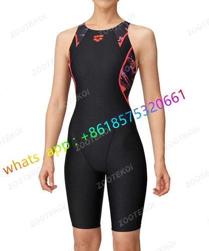 Womens One Piece Bodysuit Swimsuit Triathlon Competitive Pro Training Knee Length Swimwear Swimming Pool Comfort Bathing Suit