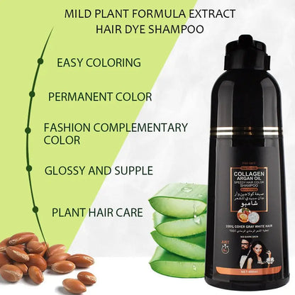 400ML Cover Grey Hair Morocco Argan Oil Care Fast Magic Black Hair Shampoo Dye Repair Damaged Improve Split Hair Rough Hair Care