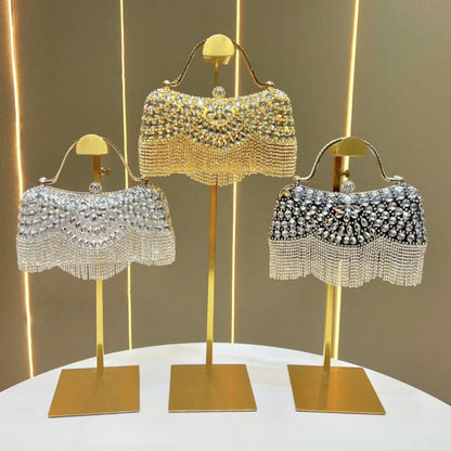 Elegant Rhinestone Clutch Evening Bag Women Party Clutch Purse Fringe for Birthday Wedding Banquet Occasions Handbag Wedding