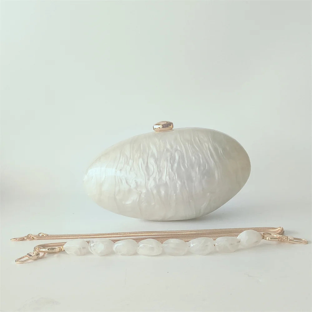 Oval Marble Beige Shell Acrylic Luxury Elegant Lady Evening Bag Cute Handbag Wedding Lady Girl Female Mini Purse