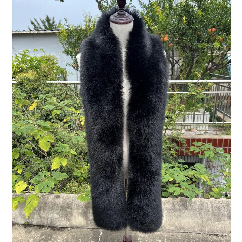 2025 New Faux Fox Fur Scarf Women Long Plush Warm Winter Fashion Fake Fur Wrap Collar