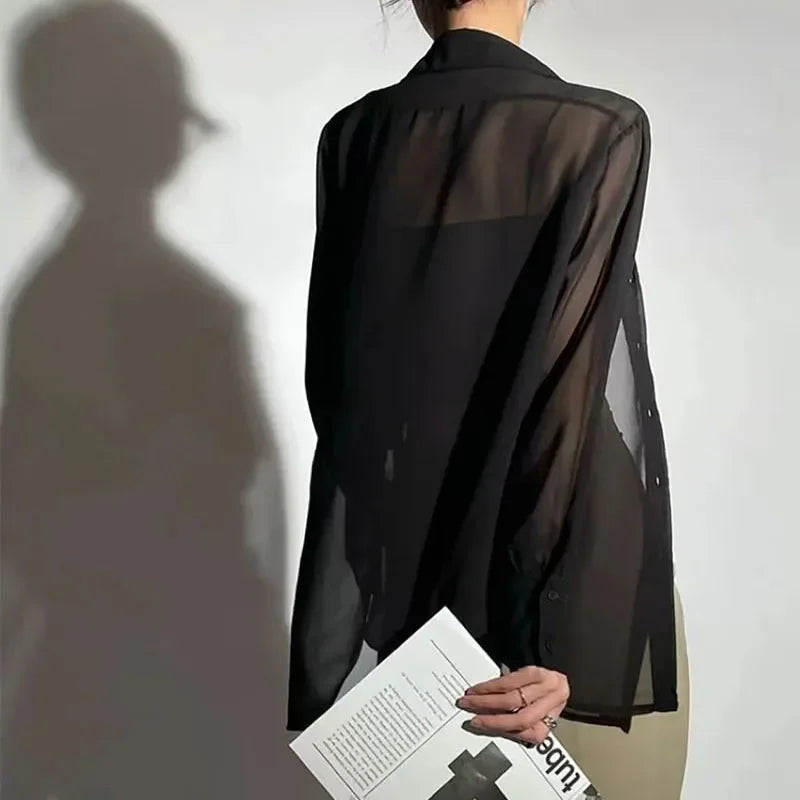 SMVP Chiffon Blouse for Women 2025 New Summer Sheer Mesh Long Sleeve Sun Protection Shirts Korean Fashion Office Lady Shirt Tops