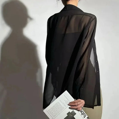 SMVP Chiffon Blouse for Women 2025 New Summer Sheer Mesh Long Sleeve Sun Protection Shirts Korean Fashion Office Lady Shirt Tops