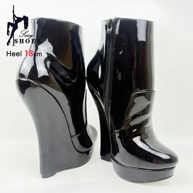 18CM Ultra High Heel Wedges Ballet Boots Pointed Toe Sexy Ankle Women Boots Plus Size 36-46 Black Size Zip Unisex Cosplay Shoes