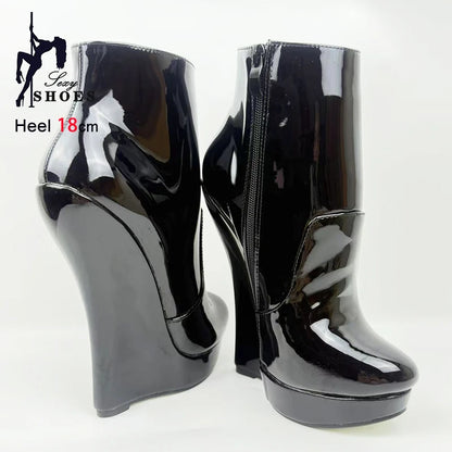 18CM Ultra High Heel Wedges Ballet Boots Pointed Toe Sexy Ankle Women Boots Plus Size 36-46 Black Size Zip Unisex Cosplay Shoes