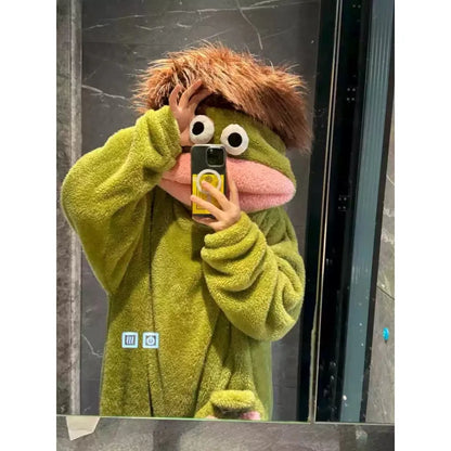Cute Big Mouth Monster Onesie Pajamas Thick Coral Fleece Homewear Funny Couple Sleepwear for Men Women Autumn Winter Lounge Wear