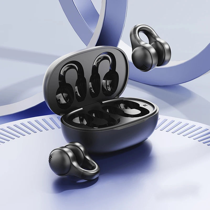 New Bluetooth Earphones Mirror-Style Digital Display Soft Silicone Ear Clip Wireless Headphone HD Noise Reduction Sports Headset