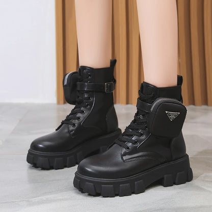 Platform New Women Boots Motorcycle Shoes Woman Leather Minimalist Classic Punk Female Goth Shoes Casual Boots Women Mary Jane