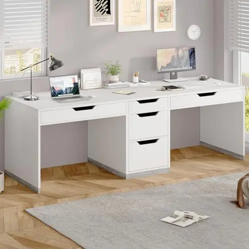 Two Person Desk with 5 Drawers, Double Desk with Storage for 2 People, 78 Inch Extra Long Computer Desk Workstation