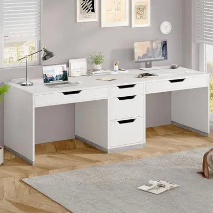 Two Person Desk with 5 Drawers, Double Desk with Storage for 2 People, 78 Inch Extra Long Computer Desk Workstation