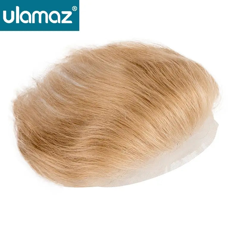 Full Lace V Style Shape Men's Front Hairline Natural Hairpiece Male Forehead Hairline Lace Pu Frontal Hair Patch For Men Blonde