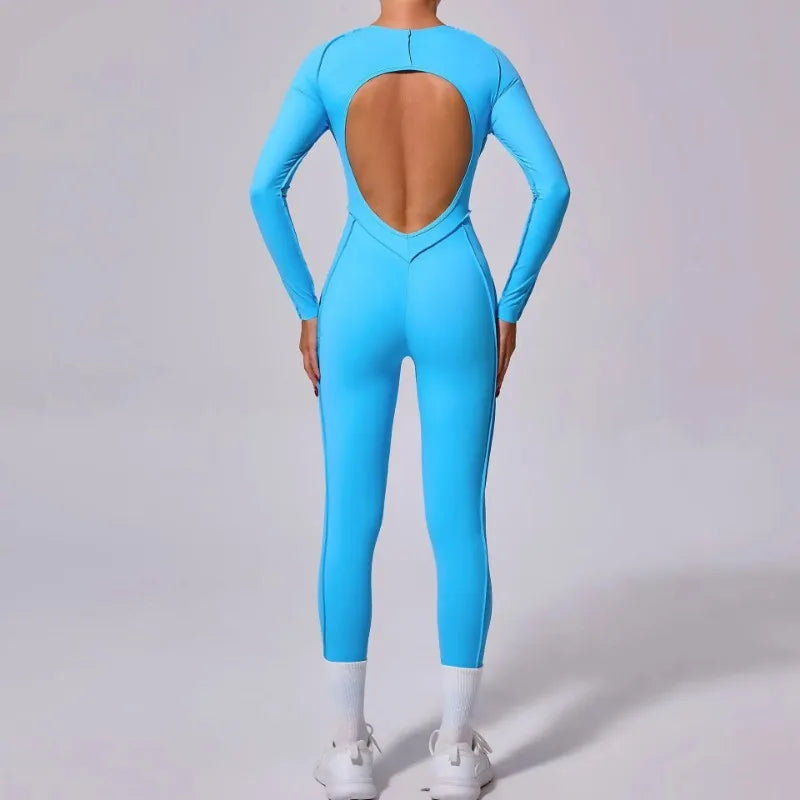 Yoga Sports Fitness Jumpsuits Sets Pants Women's Hip-lifting One-piece Open Back Long-sleeved Outdoors Workout Gym Yoga Bodysuit