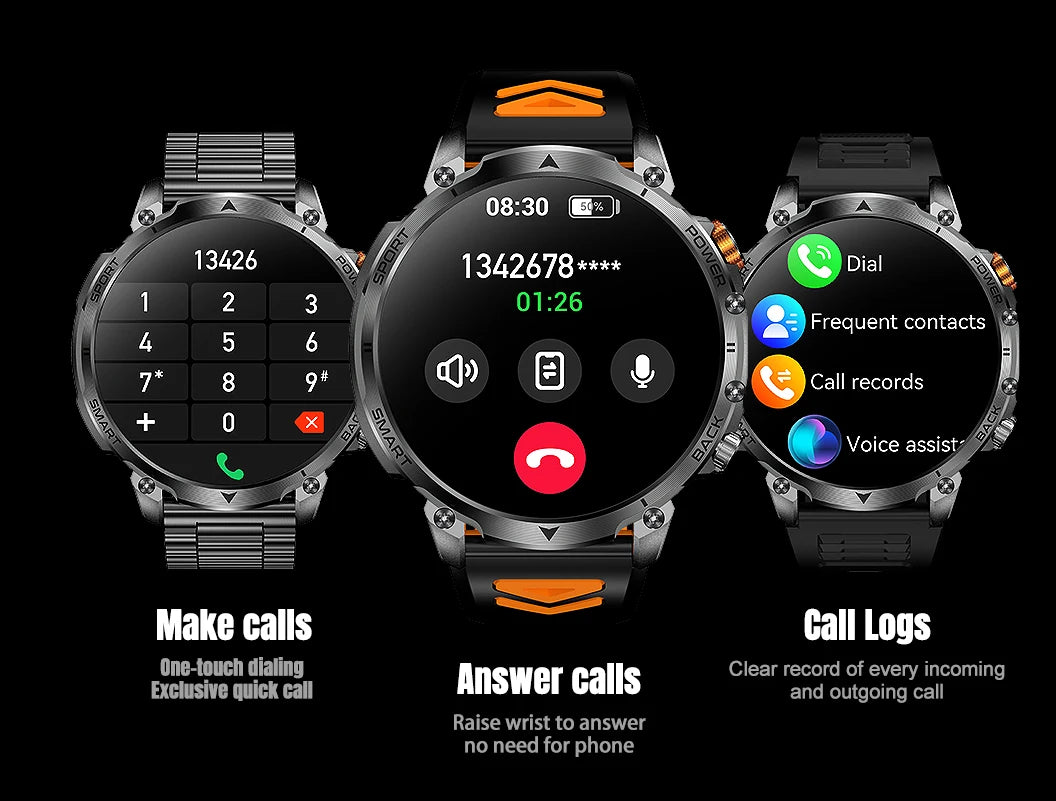 New Military Men's Outdoor Sport Smart Watch 1400mAh Battery BT Call Flashlight IP68 Waterproof 1.7' HD Large Screen Men Watch
