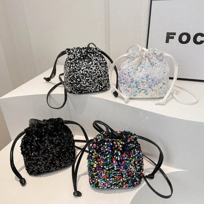 Shiny Sequin Drawstring Shoulder Bags for Women, Mini Crossbody Purse ,Sparkly Evening Handbag Suitable for Party Night Out