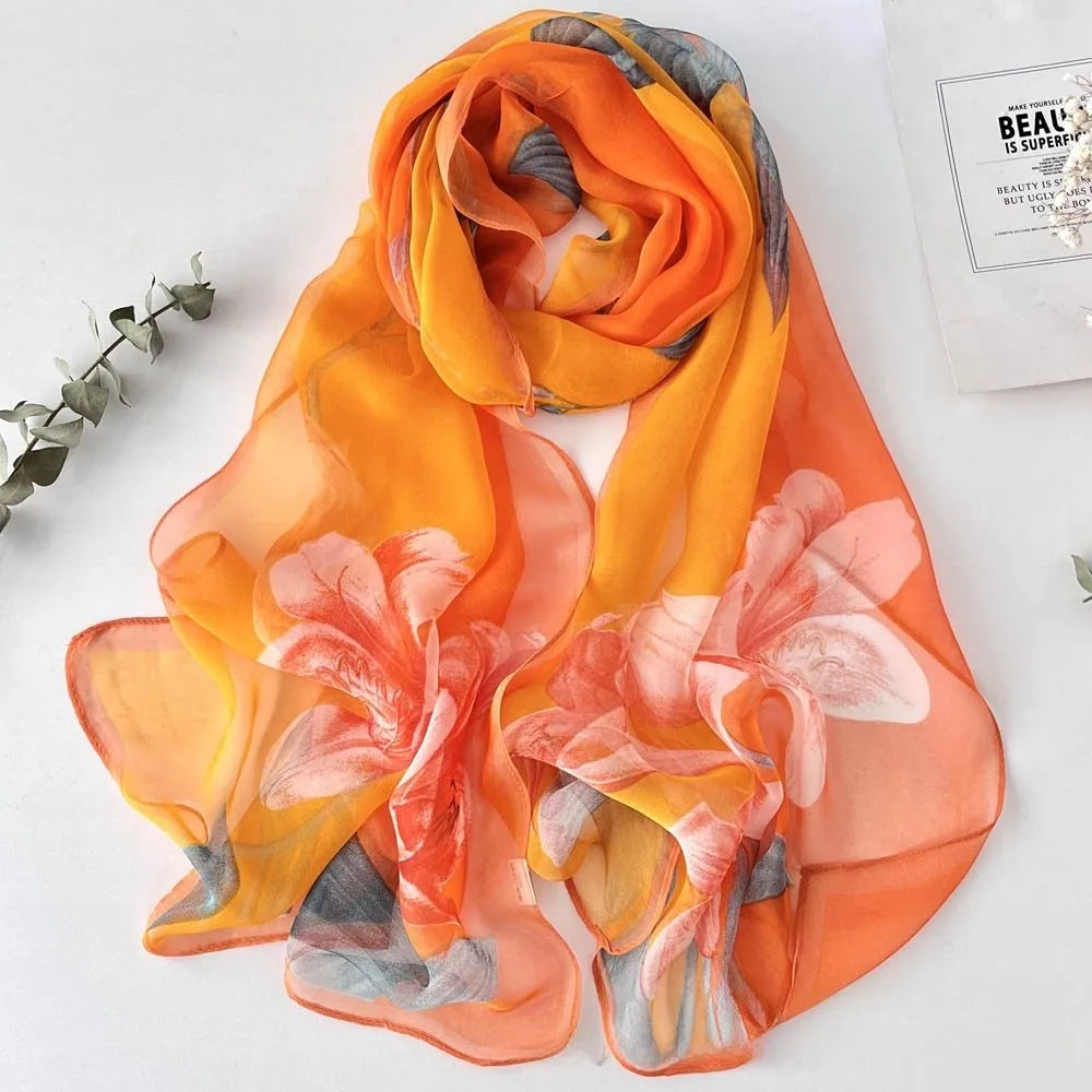 Floral Chiffon Scarf for Women - 160x50cm Silky Georgette, Lightweight  Summer Beach Wrap & Sun Protective Hijab