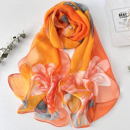 Floral Chiffon Scarf for Women - 160x50cm Silky Georgette, Lightweight  Summer Beach Wrap & Sun Protective Hijab