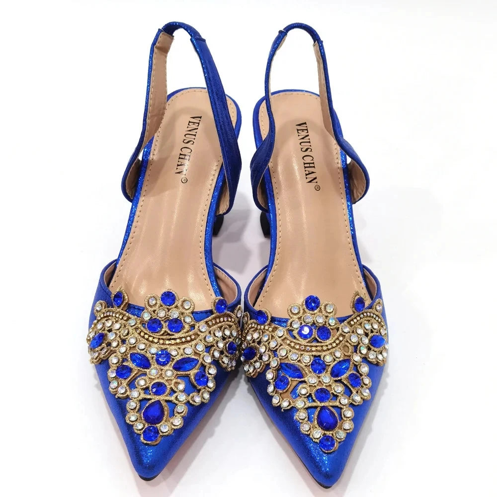 Exquisite 2024 Elegant Woman High Heels Peep Toe Shandals with Rhinestone Italian Design Shoes and Bags Set for Party