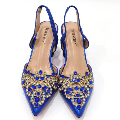 Exquisite 2024 Elegant Woman High Heels Peep Toe Shandals with Rhinestone Italian Design Shoes and Bags Set for Party