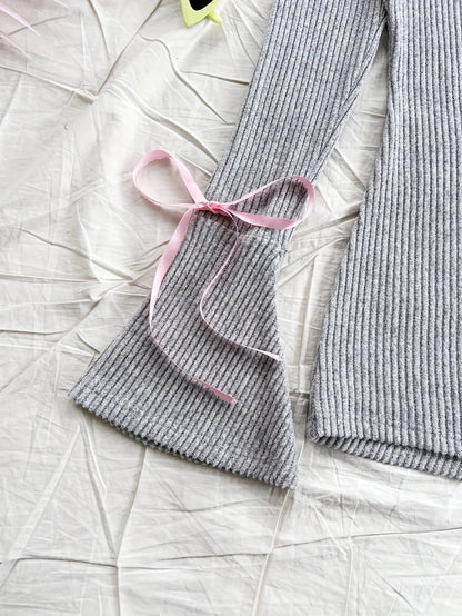 Elegant Directed Women's Autumn Winter New Knitted Solid Color One-Shoulder Bell Sleeve Long Sleeve Sexy Bared Shoulder Jumpsuit