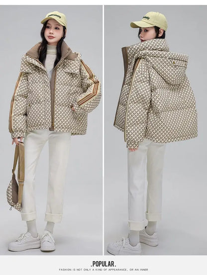 Thickened Houndstooth Down Jacket Women Winter 2023 New High Quality Korean Style Loose Bag Warm Fashion White Duck Puffer Coat