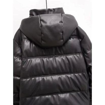 Hooded Coat For Women New In Outerwears Solid Leather Snow Parka Warm Woman Winter Coats Elegant Luxury Women's Coat