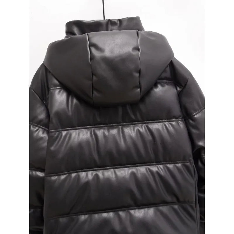 Hooded Coat For Women New In Outerwears Solid Leather Snow Parka Warm Woman Winter Coats Elegant Luxury Women's Coat