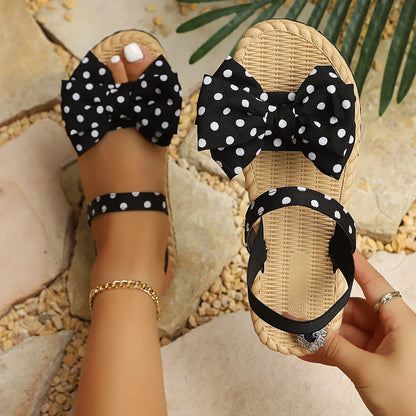 Ladies Flat Sandals Polka Dot Butterfly Knot Multi-Color Comfortable Footwear Fashionable Summer Shoes