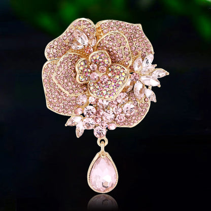 Rhinestone Heavy Pendant Flower Brooches for Women Unisex Glass Plant Pins Event Party Backpack Decoration Clothes Accessories