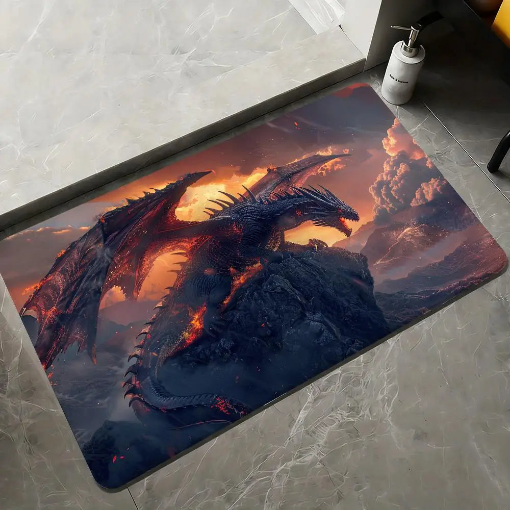 Fierce Red Dragon Floor Mat Flannel Rugs Soft Winter Warmth Floor Mat Thickened Non-Slip for Living Room Home Door Mat