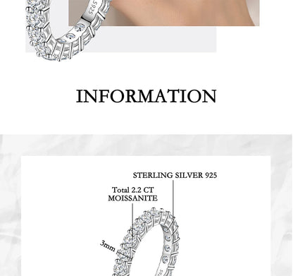 PERFANY 3mm Full Moissanite Ring for Women S925 Pure Silver Eternal Diamond Stackable Engagement Ring Fashion Luxury Jewelry