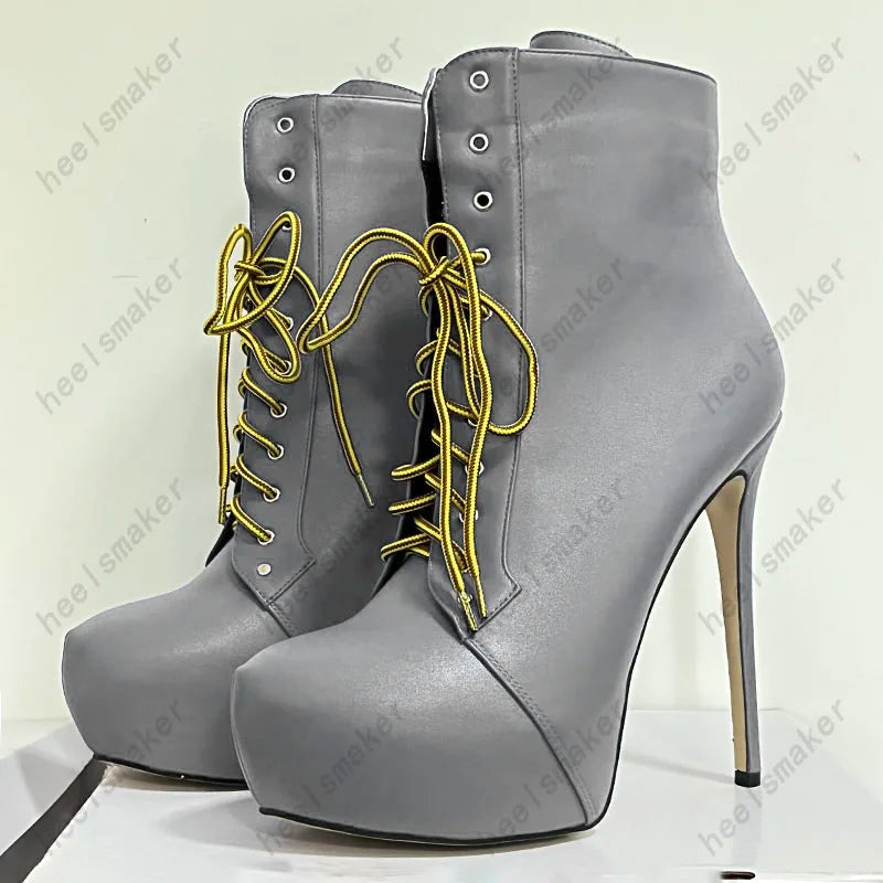 Sukeia Handmade Women Winter Ankle Boots Round Toe Sexy Stiletto Heels Pretty Blue Party Shoes Ladies US Plus Size 5-20