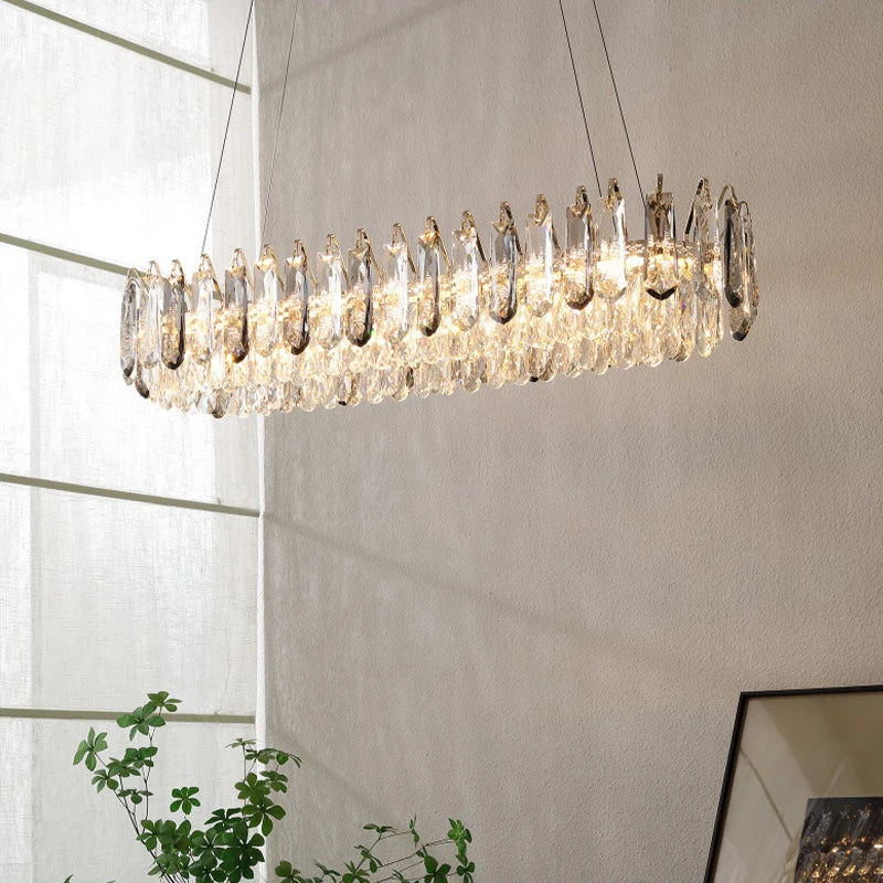 Clear Crystal Ceiling Chandeliers New LED Lights Luxury Rectangle Hanging Lamp Modern Home Decor Lustres for Dining Room Table