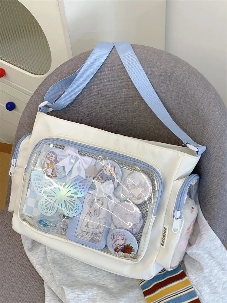 Trendy Transparent Crossbody Bag for Girls Large Capacity Shoulder Bags Fashionable School Style Texture and Versatile Ita Bag