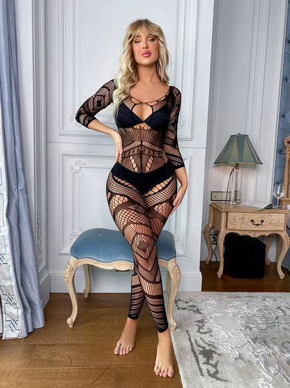 New Summer Leisure Time Party Fashion Backless Lace Jumpsuit Women Transparent Hollow Out Clothes For Women Body Bodysuit