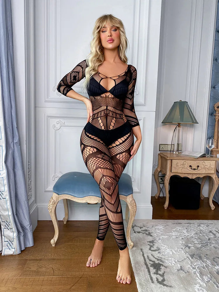 New Summer Leisure Time Party Fashion Backless Lace Jumpsuit Women Transparent Hollow Out Clothes For Women Body Bodysuit
