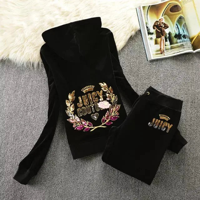Velvet Sports Jacket Women'S Long Sleeved Casual Wear Hoodie Sequins Slim Fit And Slimming Two-Piece Set