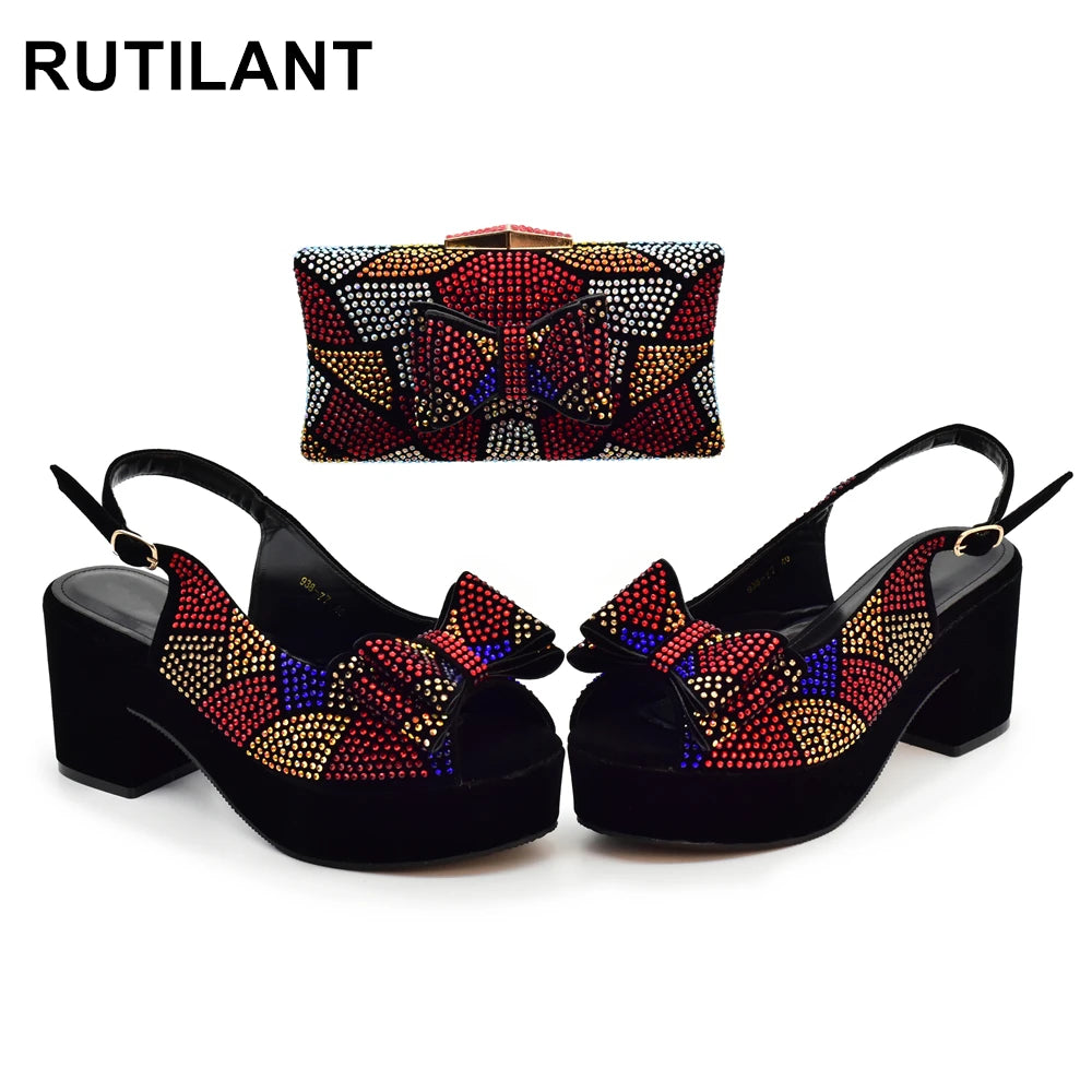 Lastest Italian Design Fashion Style Ladies Shoe with Matching Bag Set 2024 Nigerian Shoes and Bag Set Wedding Shoes Bride