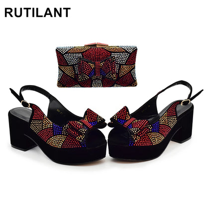 Lastest Italian Design Fashion Style Ladies Shoe with Matching Bag Set 2024 Nigerian Shoes and Bag Set Wedding Shoes Bride
