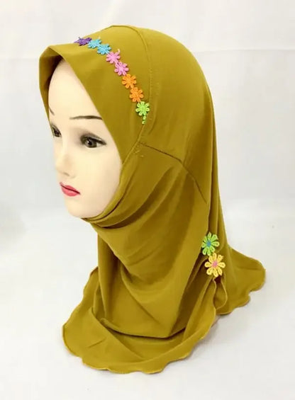 Girls Kids Muslim Beautiful Hijab Islamic Arab Scarf Shawls Flower Pattern