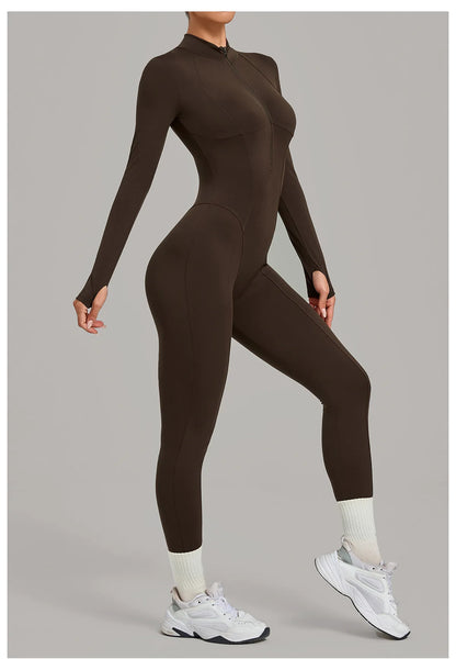 Zipper Jumpsuits for Woman No Padding Sports Overalls for Women Long Sleeve Gym Clothes Woman Activewear 2026 Purple Coffee XL