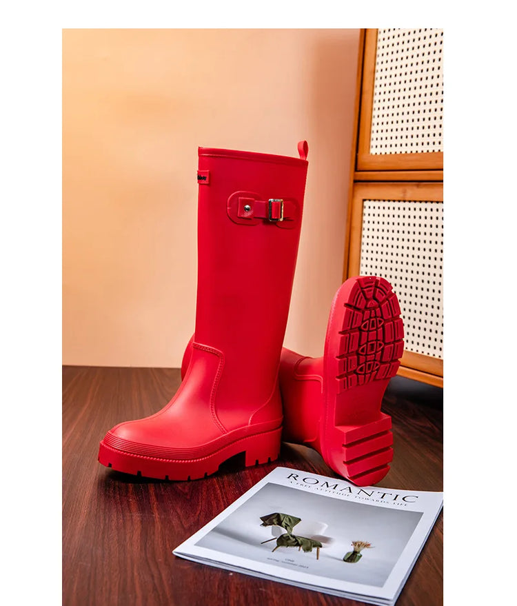 2026 Fashion Ladies High Top Waterproof Rain Boots Non-slip Wear-resistant Rubber Boots Outdoor Long Tube Rain Shoes For Women