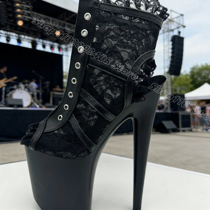 Black Air Mesh Lace Slingback Sandals Platform Open Toe Stiletto Performance Women Dancing Sandal Boots Zapatos Para Mujere