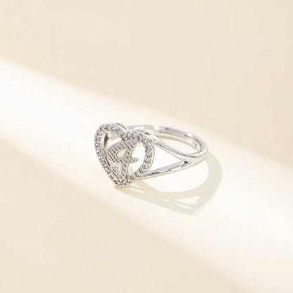 White Zircon 26 Letters A-Z Love Heart Open Adjustable Rings For Women Gold Silver Color Wedding Band Jewelry Mother's Day Gifts