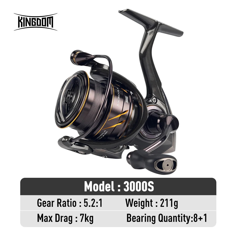 Kingdom Micro Fly Pro Fishing Spinning Reel Ultra Light 8+1 Sealed Bearings 160g 8KG Max Drag 5.2:1 Gear Ratio Fishing Reel