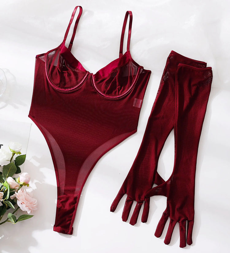 Sexy Jumpsuit With Lace Transparent Mesh Gloves Women Rompers Clothing Body Suits Lace Transparent Sweet Fashion Sexy Korean 5OW