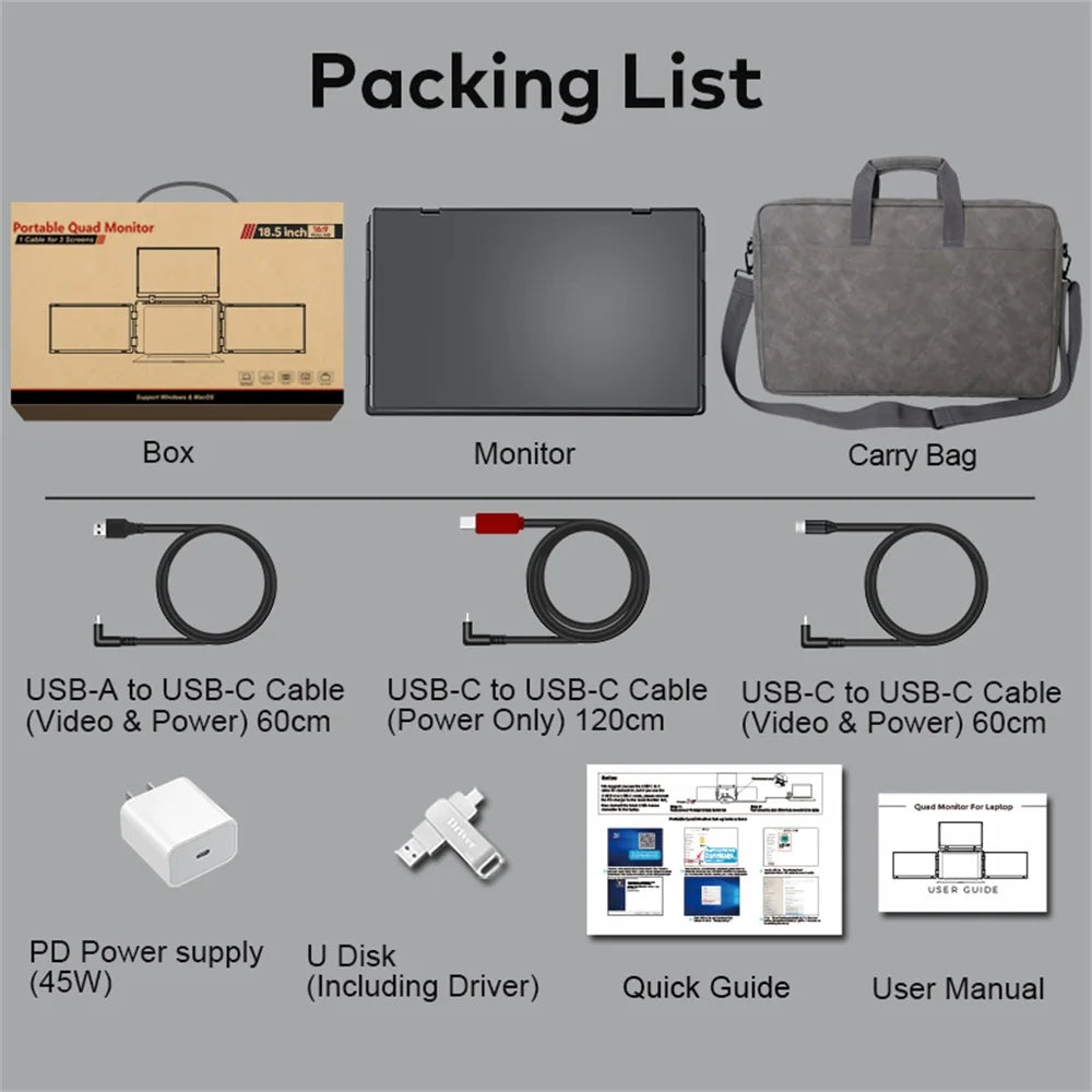 Rospider 18.5 inch Triple Screen Extender 1080P IPS Portable Monitor Gaming Display for 12 to 18 inch Laptop MacBook Windows