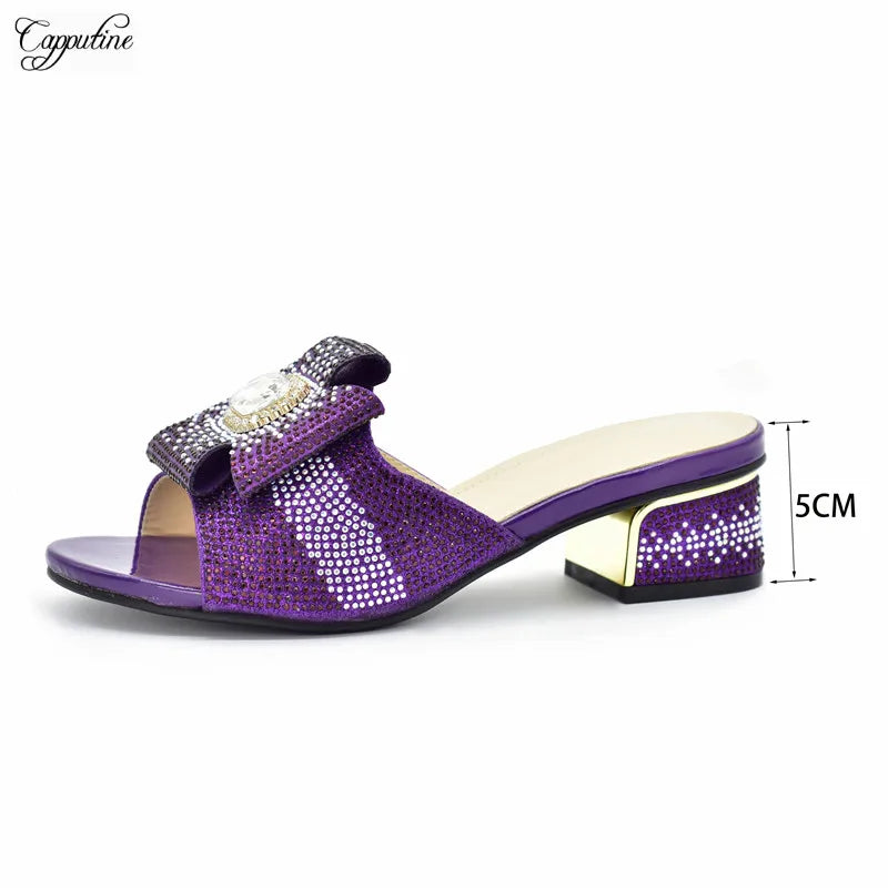 Green Women Shoes And Bag To Match Fashion African Summer Slippers With Clutch Handbag Set Pantoufle Femme Pantofole 938-43 5CM