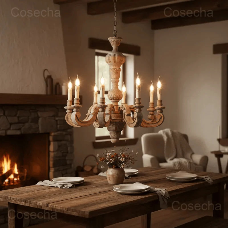 Antique White Wood Chandeliers Mid Century Chandelier Vintage French Hanging Chandeliers Classic 5/6/8 Lights Dining Living Room